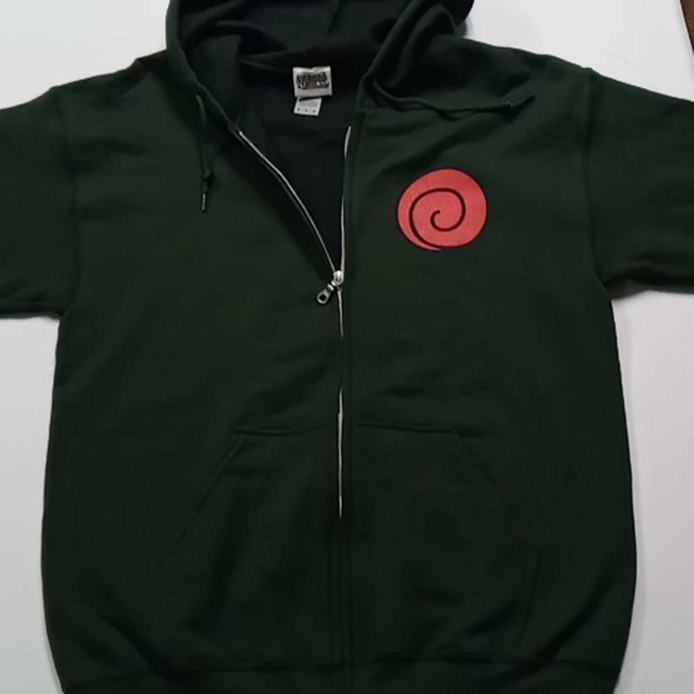 Naruto Shippuden Sweatshirt Men's Size Medium Green Zippered Hooded Sweatshirt